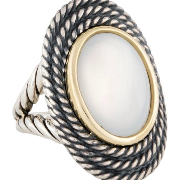 DAVID YURMAN MOON QUARTZ STERLING SILVER & 18K YELLOW GOLD CABLE COIL RING - Picture 2 of 8
